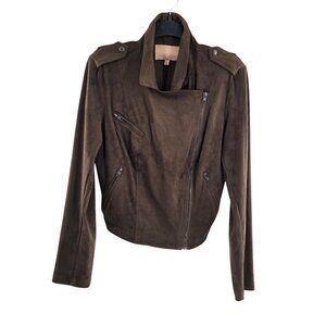 Gibson Latimer Olive Brown Buttery Soft Faux Suede Moto Jacket Asymmetric Medium